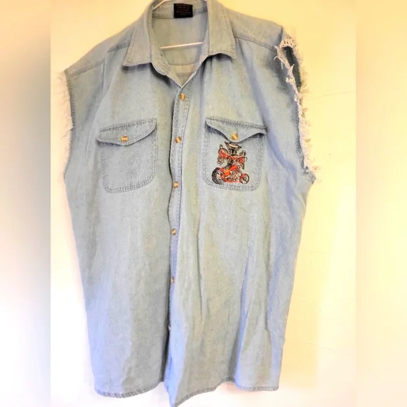 LOT OF 2 COTTON BIKER SHIRTS  STURGIS INDIAN HEAD & CHOPPER PRINTS  SLEEVELESS L - Picture 8 of 13